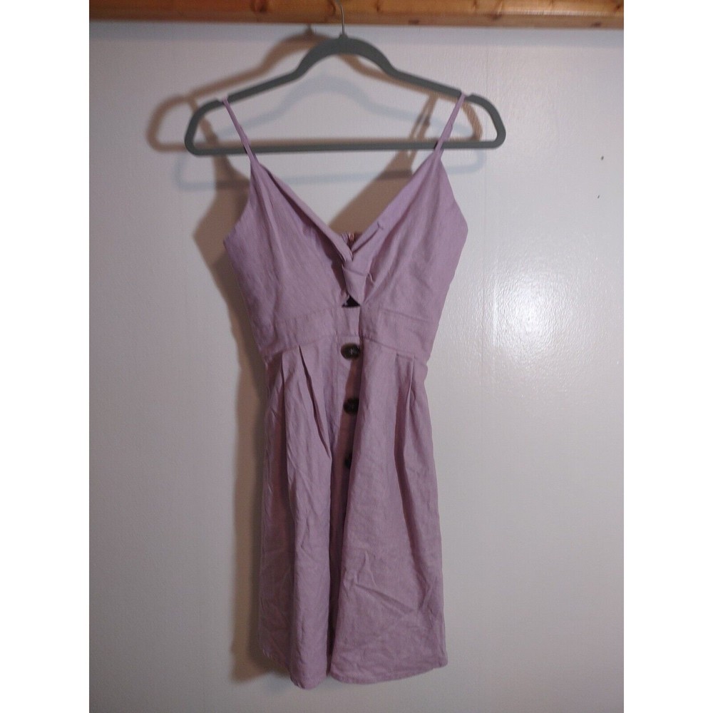 Iris Women's M Linen Blend Purple Dress Summer Sun Strap Button Short